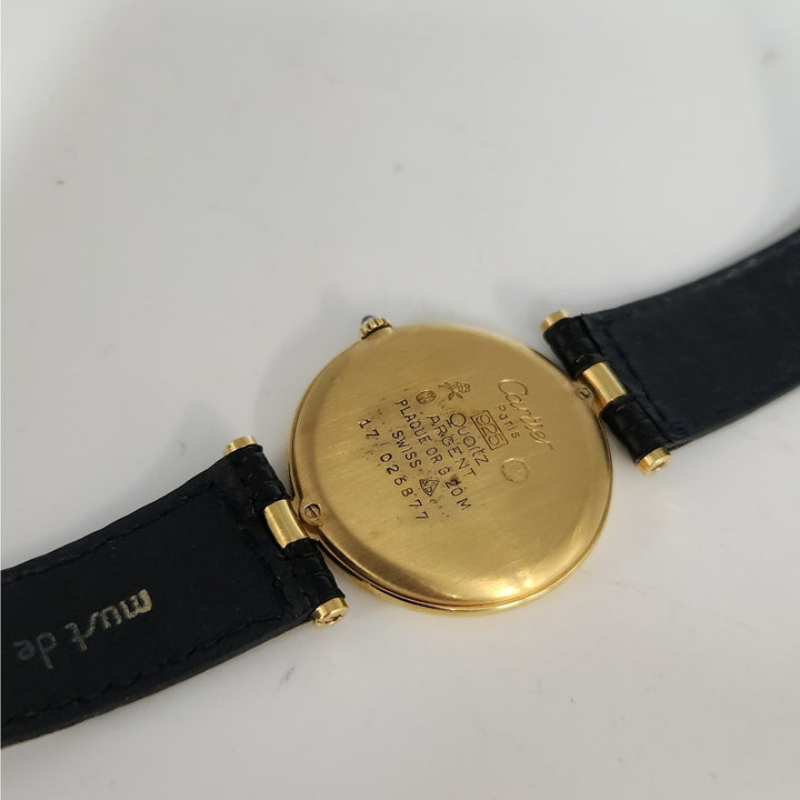 Must de Cartier 30MM Blue Dial Quartz Watch 925 Sterling Silver Gold Plated