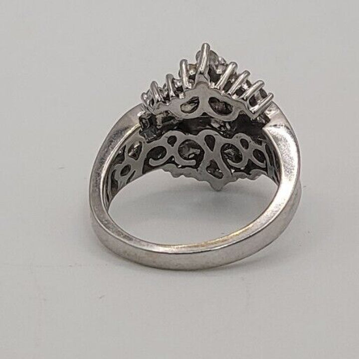 14k White Gold Fancy Diamond Ring With Lock Ring, 9.6g. Sz 6.5