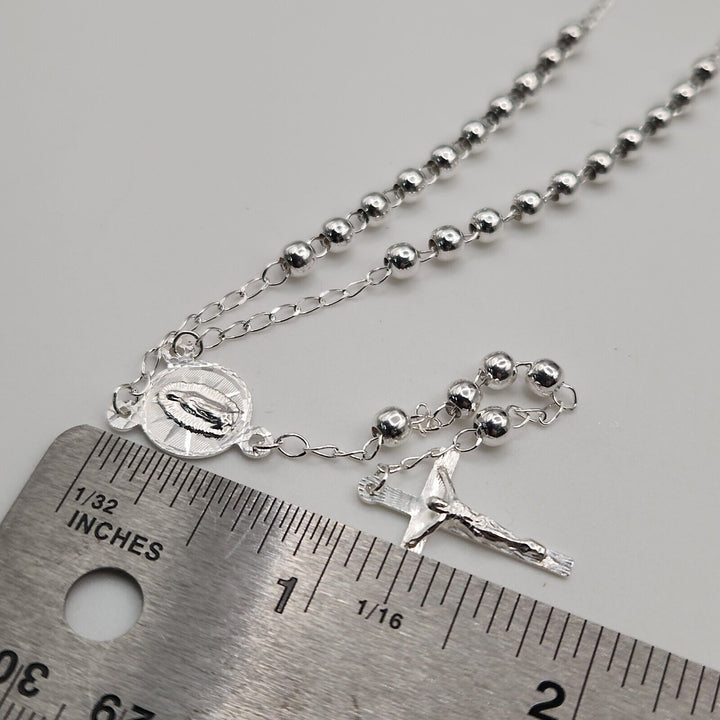 Beautiful 925 Sterling Silver Rosary 4MM Necklace 24"