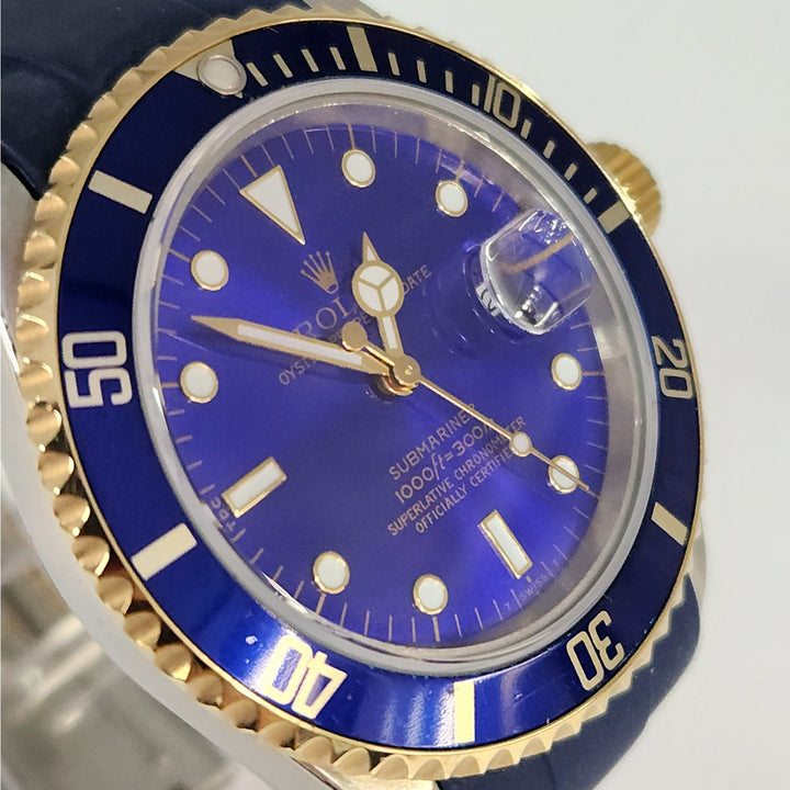 Rolex Submariner 16803 Two Tone 18k Gold Blue Dial Automatic Men's Watch