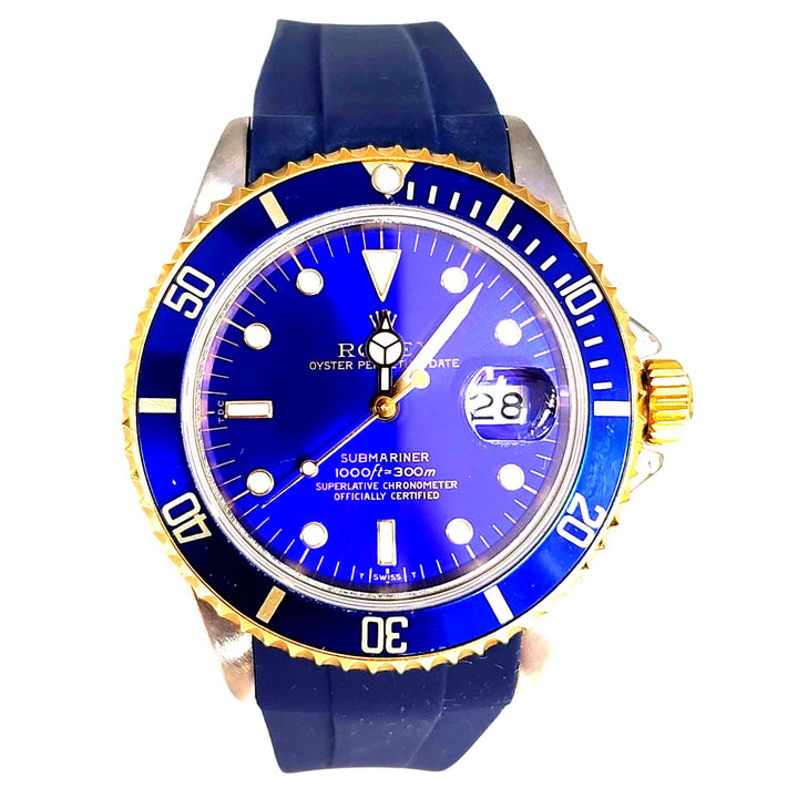 Rolex Submariner 16803 Two Tone 18k Gold Blue Dial Automatic Men's Watch