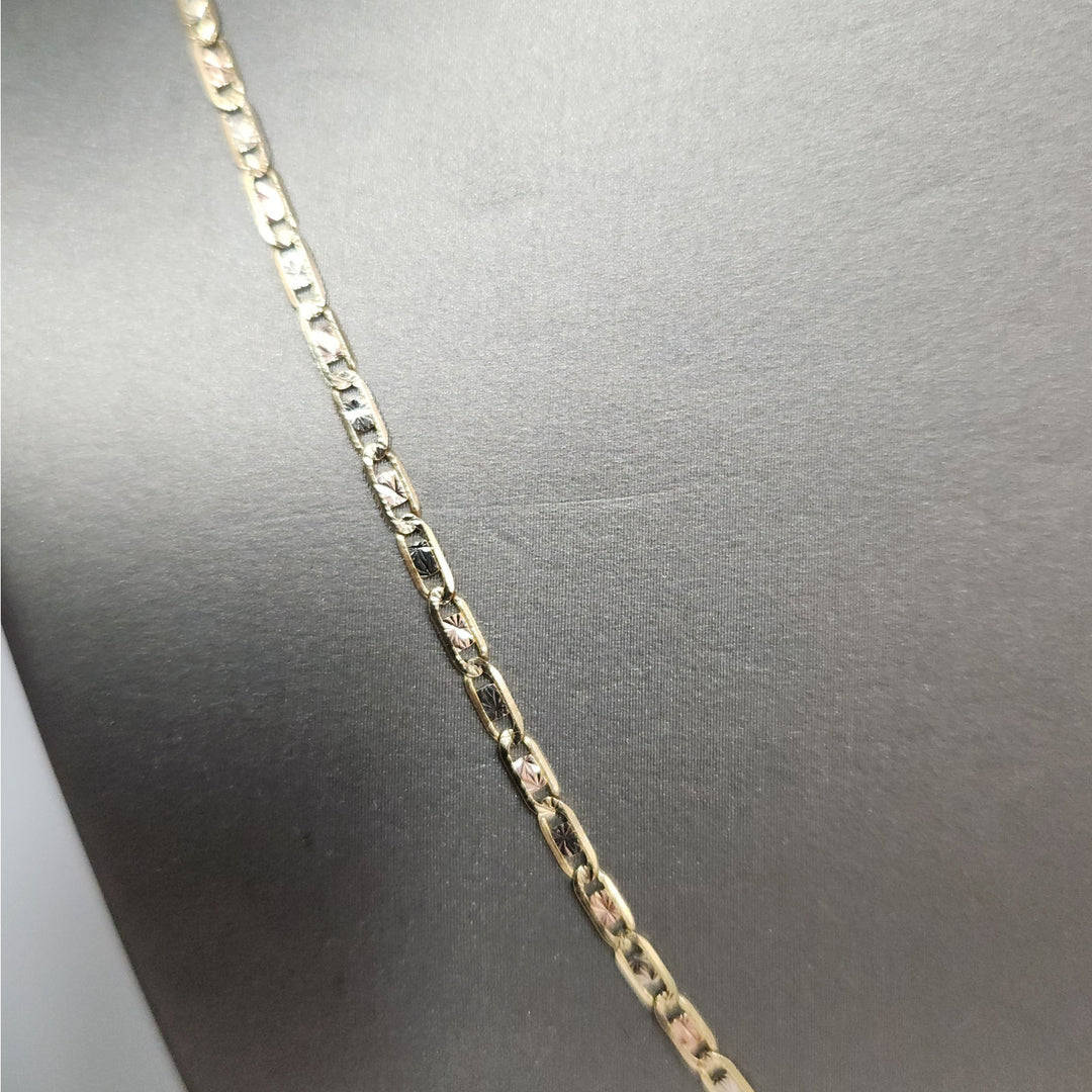 14K  Tri-Color Gold Diamond Cut Link  Necklace 24"