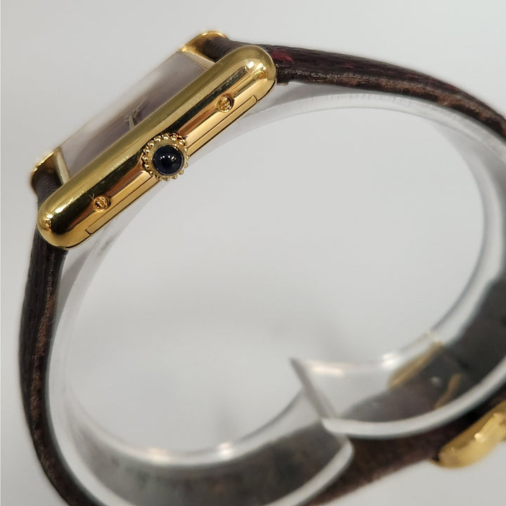 Vintage Cartier Paris Tank Vermeil Quartz Watch  Burgundy Dial Swiss Made
