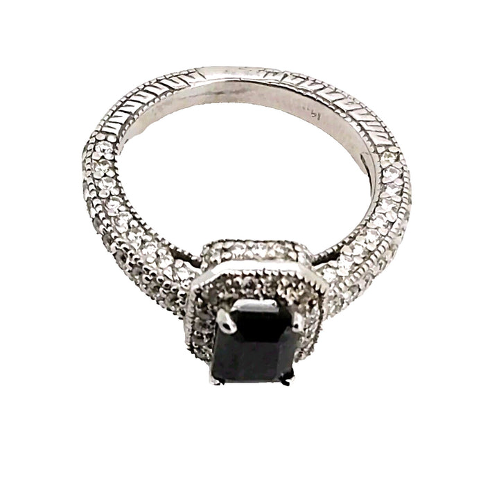 14k white Gold Onyx And Diamond Ring Size 5, 5.7g