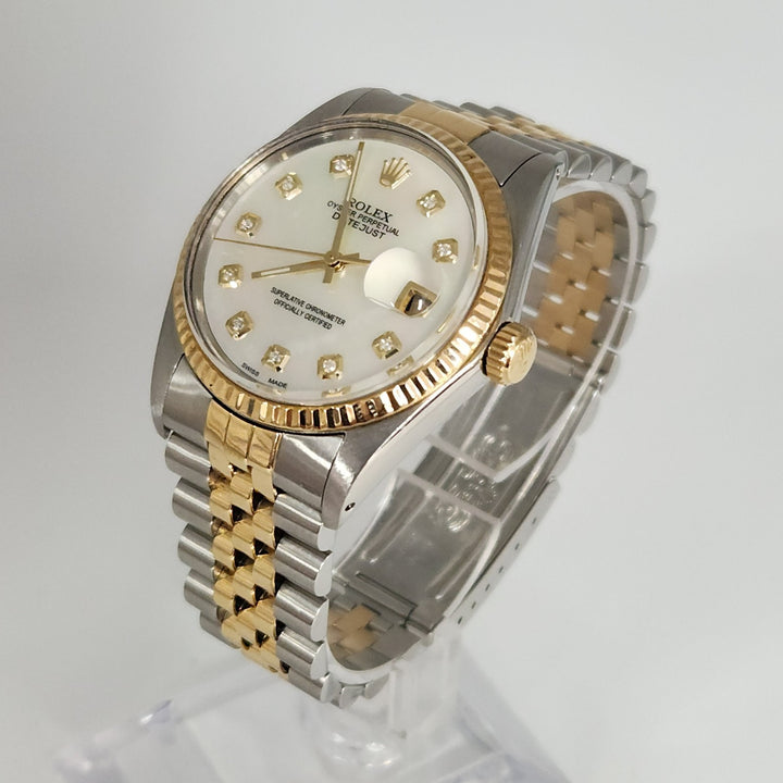 36MM Rolex Date Just Two Tones 18k Yellow Gold Stainless Steel Watch Ref 16013