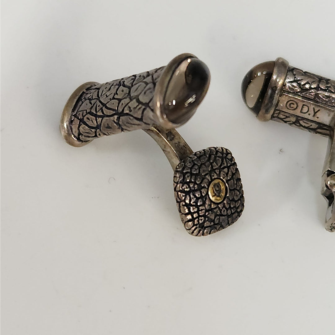 David Yurman 925 Sterling Silver 18k Gold 750 Cabochon Iolite Cufflinks