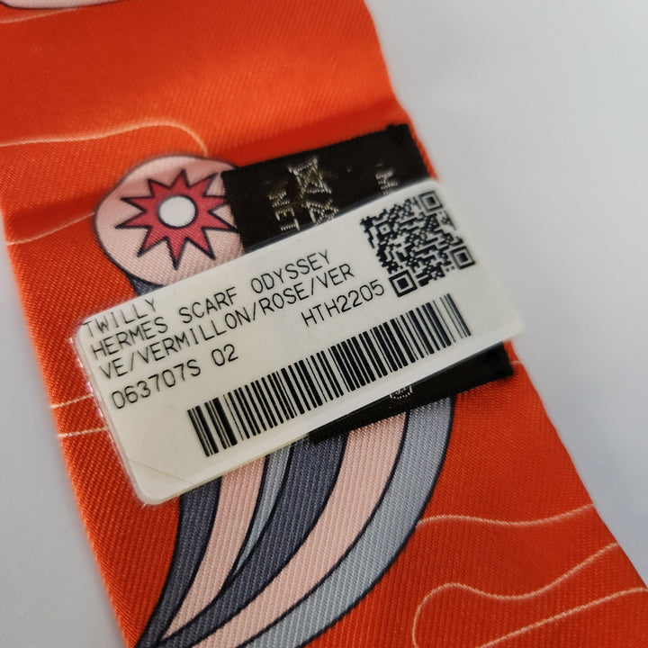New Hermes Twilly Scarf 100% Silk Odyssey VE/Vermillion/Rose Color