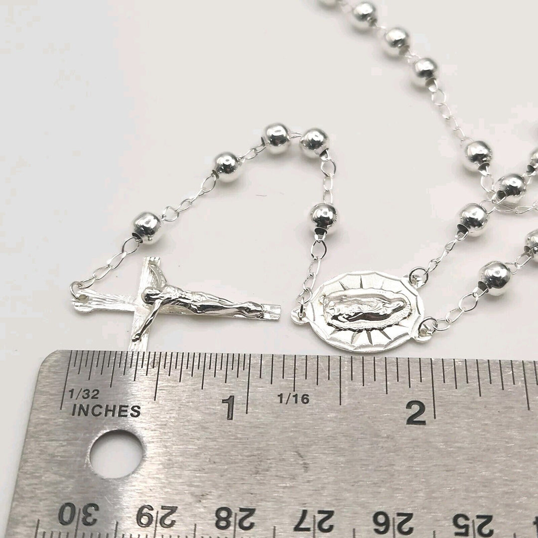 925 Sterling Silver Rosary 5MM Necklace 24"B