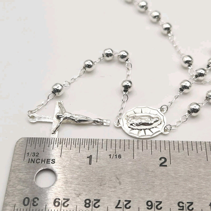 925 Sterling Silver Rosary 5MM Necklace 24"B