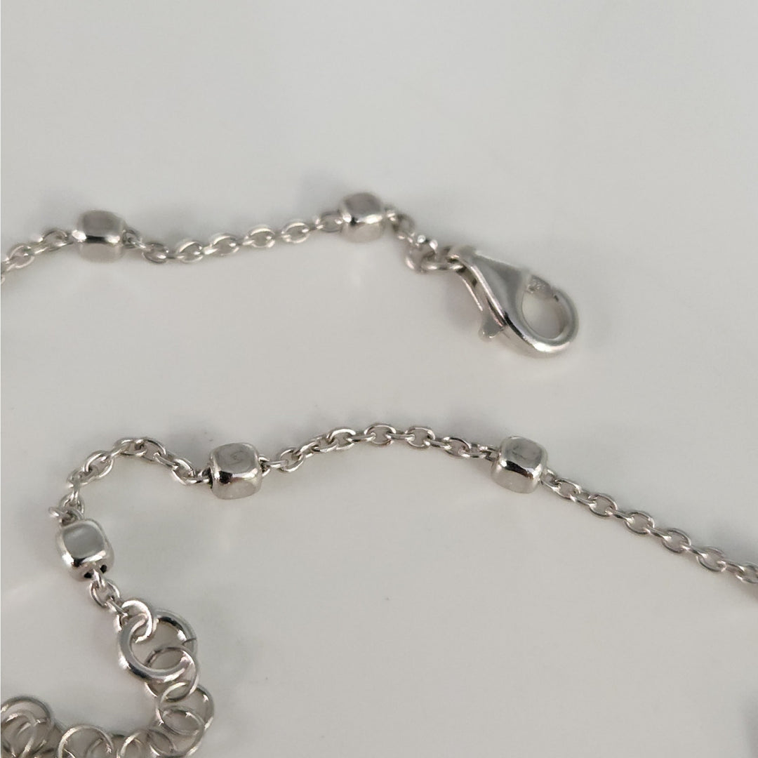 925 Sterling Silver Beaded Adjustable Anklet 10"