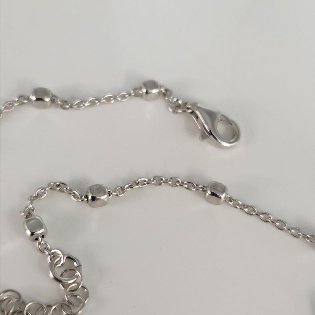 925 Sterling Silver Beaded Adjustable Anklet 10"