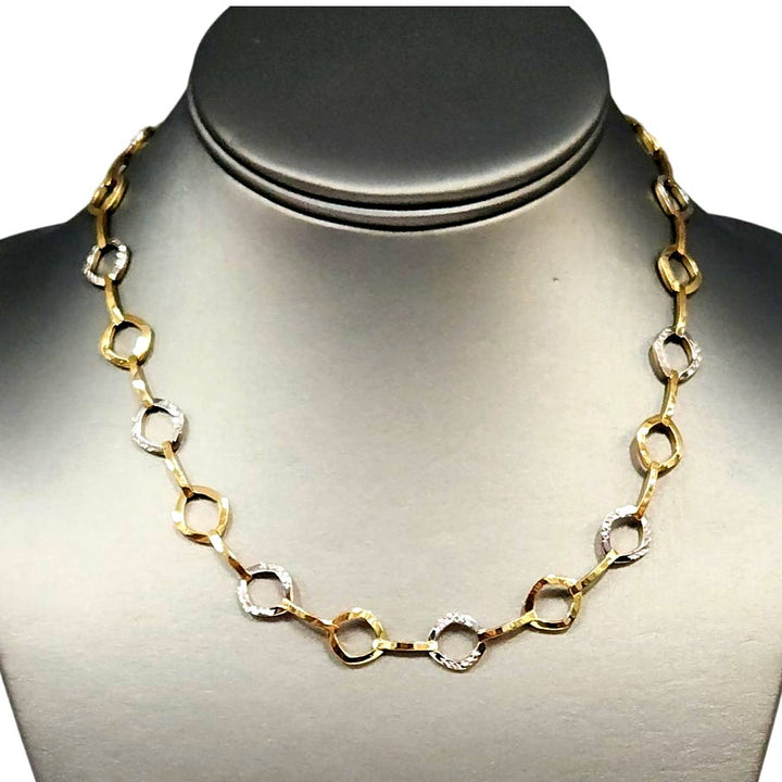 925 Sterling Silver Two Tone Gold & Silver Geometric Link Necklace 17"