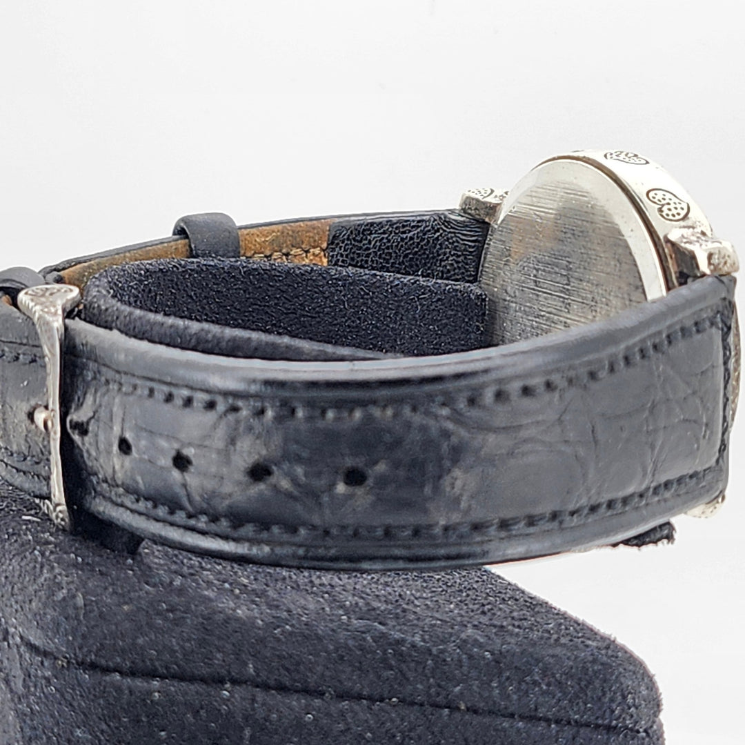 John Hardy Sterling Silver Heart Pattern Black Leather Quartz Watch