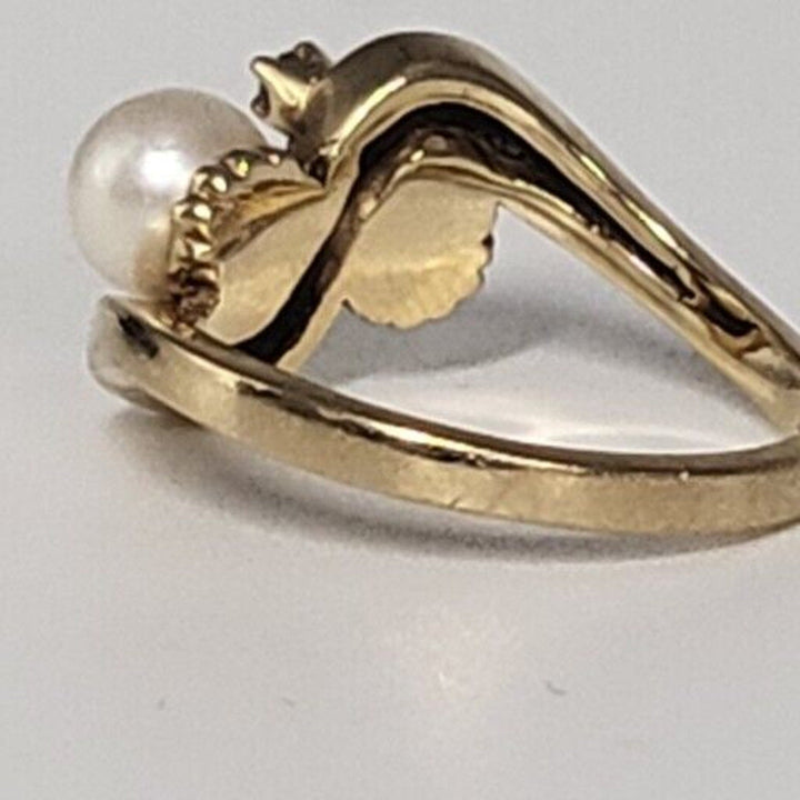 14k Pearl Diamond Vintage Bypass Ring With 4.3g Of Gold