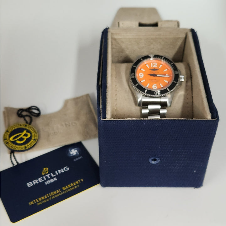 Breitling Superocean Orange Dial Stainless Steel Diver Automatic Chronometer