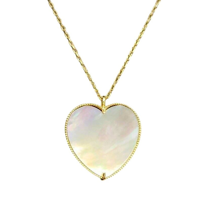 14k Yellow Gold Mother Of Pearl Heart Pendant Necklace 18"
