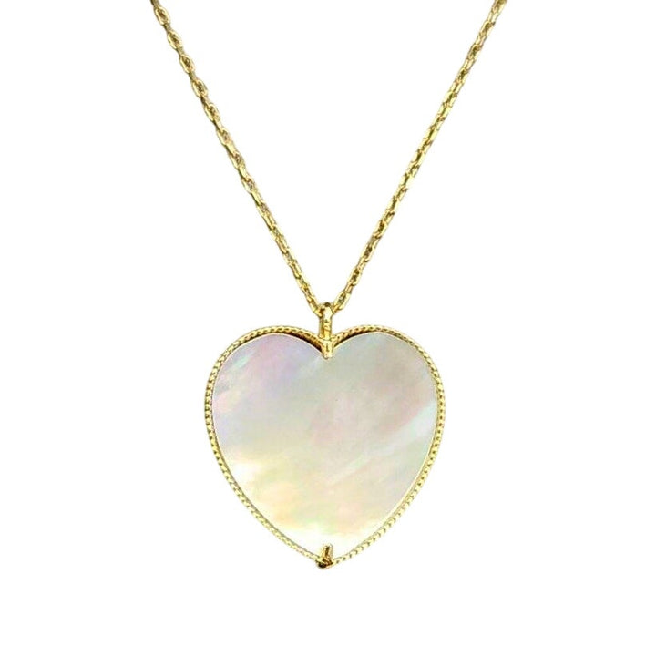 14k Yellow Gold Mother Of Pearl Heart Pendant Necklace 18"