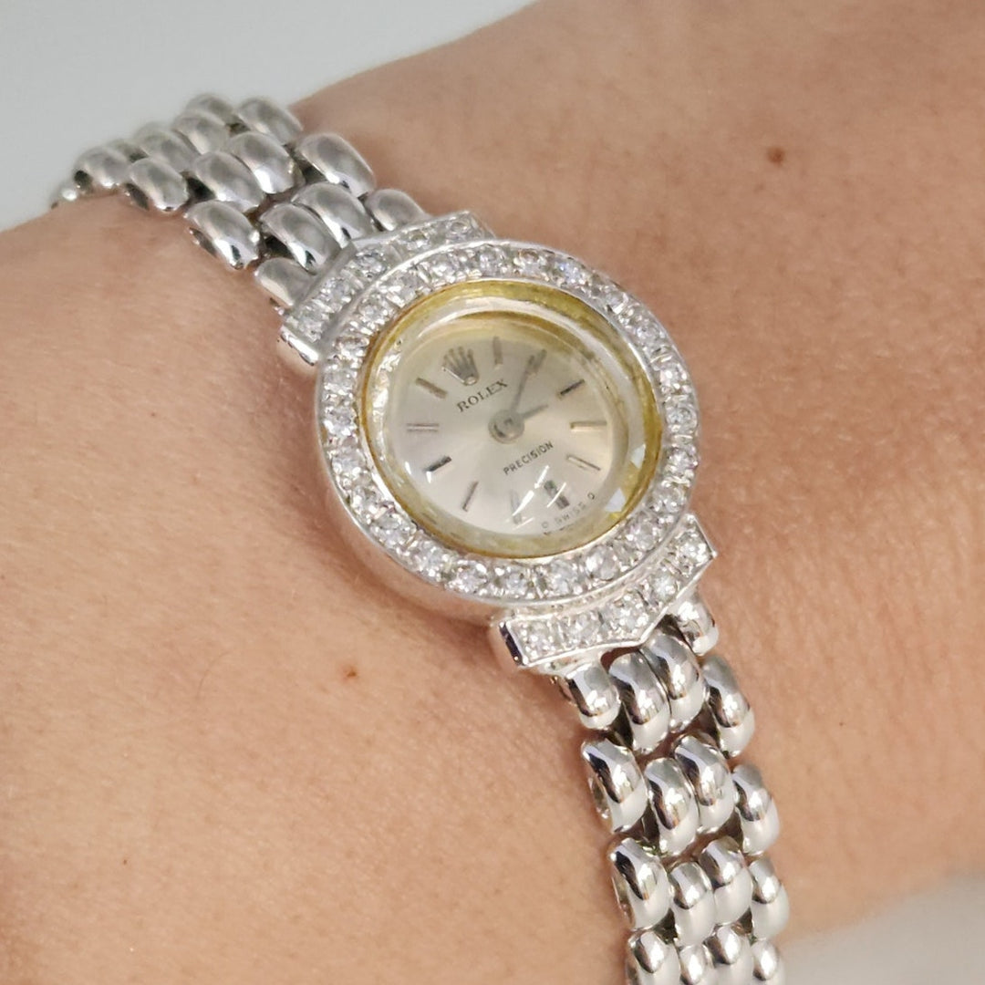Vintage Rolex Precision 2604-9 18K White Gold Diamond Ladies Watch- Serviced