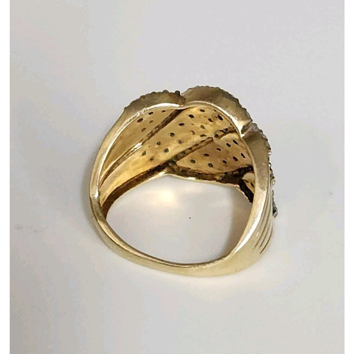 Vintage 10k Yellow Gold Blue And White Diamond Ring Size 6.75
