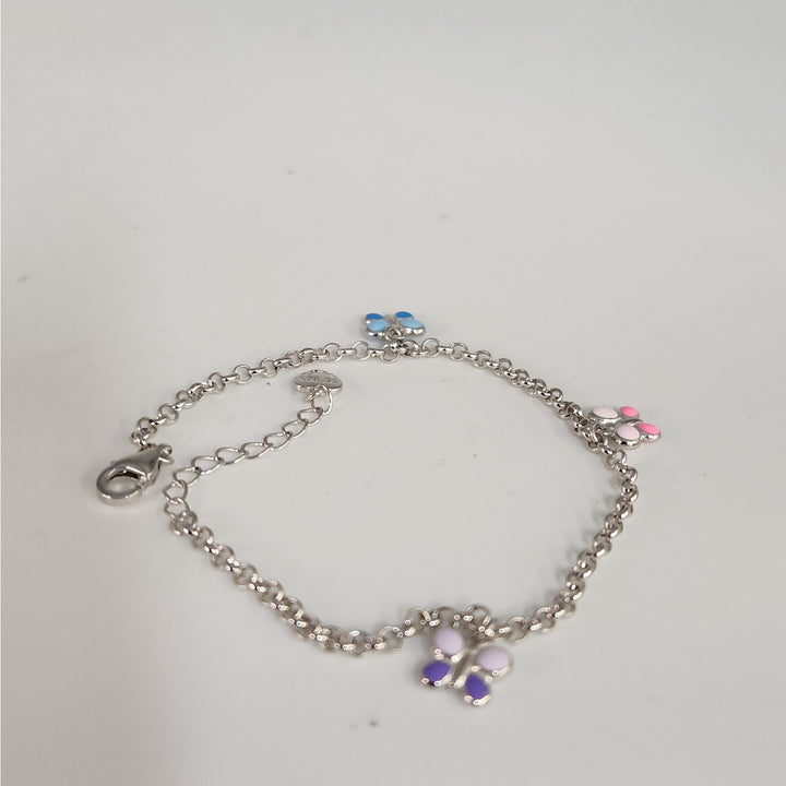 925 Sterling Silver Multi - Color butterfly charm Adjustable Bracelet 8"