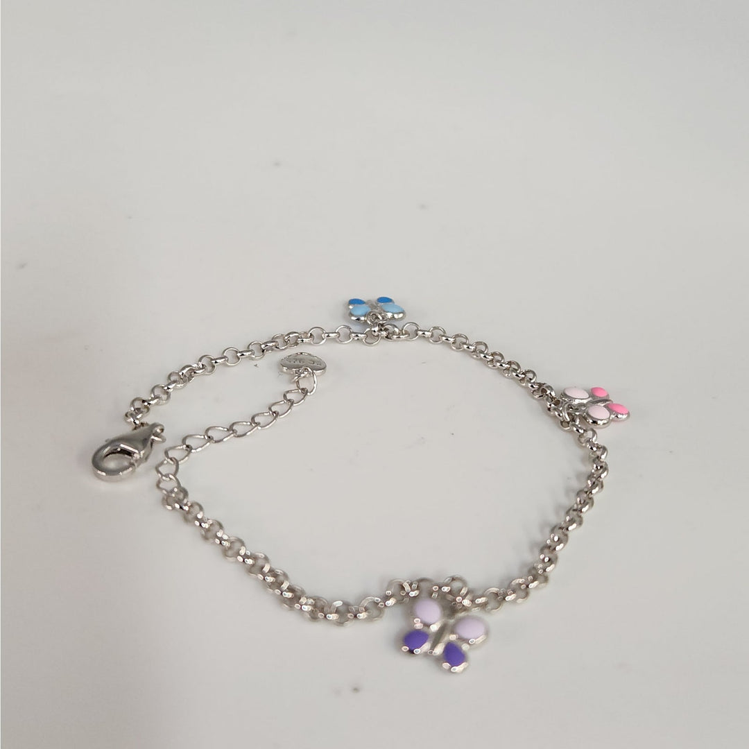 925 Sterling Silver Multi - Color butterfly charm Adjustable Bracelet 8"