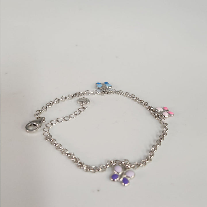 925 Sterling Silver Multi - Color butterfly charm Adjustable Bracelet 8"