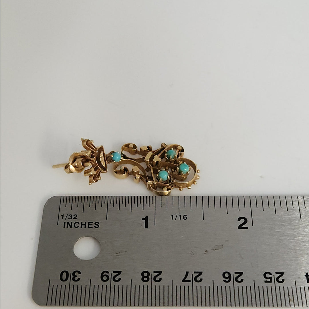 Vintage 14k Yellow Gold & blue Turquoise chandelier Stud Earrings