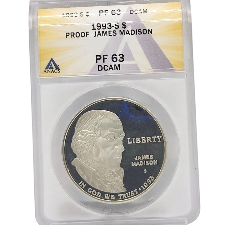 1993-S James Madison Bill of Rights Silver Dollar ANACS PF63 DCAM Proof Coin