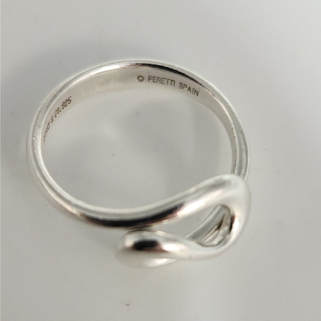 Tiffany & Co. Elsa Peretti Sterling Silver Open Teardrop Snake Ring Size 6.5 With Box And Pouch