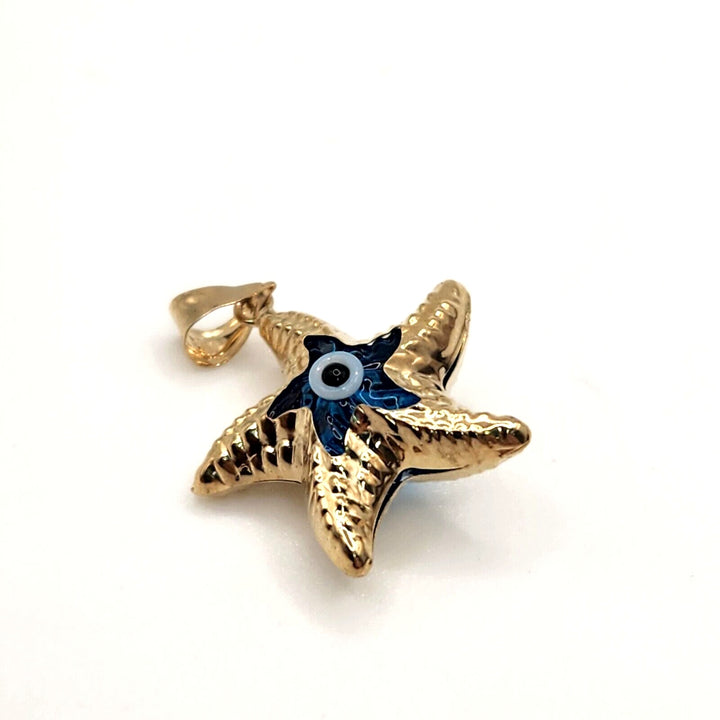 14k Yellow Gold Blue Evil Eye Star Goodluck Pendant Necklace 18"