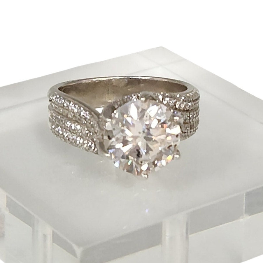 5.00 CT GRA Certified D VVS1 Round Moissanite Pav'e Ring 925 Sterling Silver
