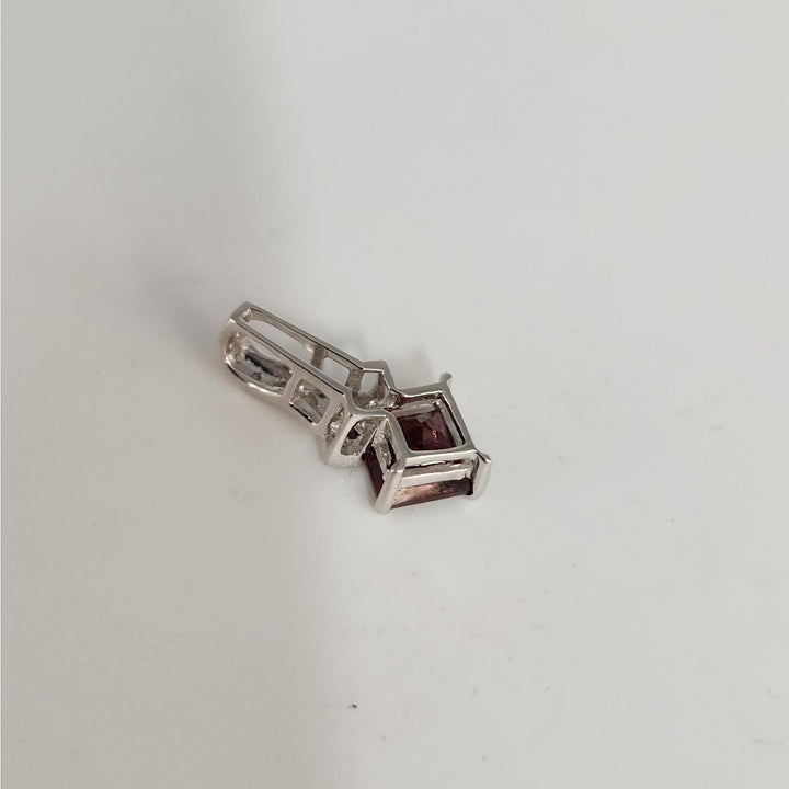 14k White Gold Natural Garnet & Diamond Pendant Princess Cut