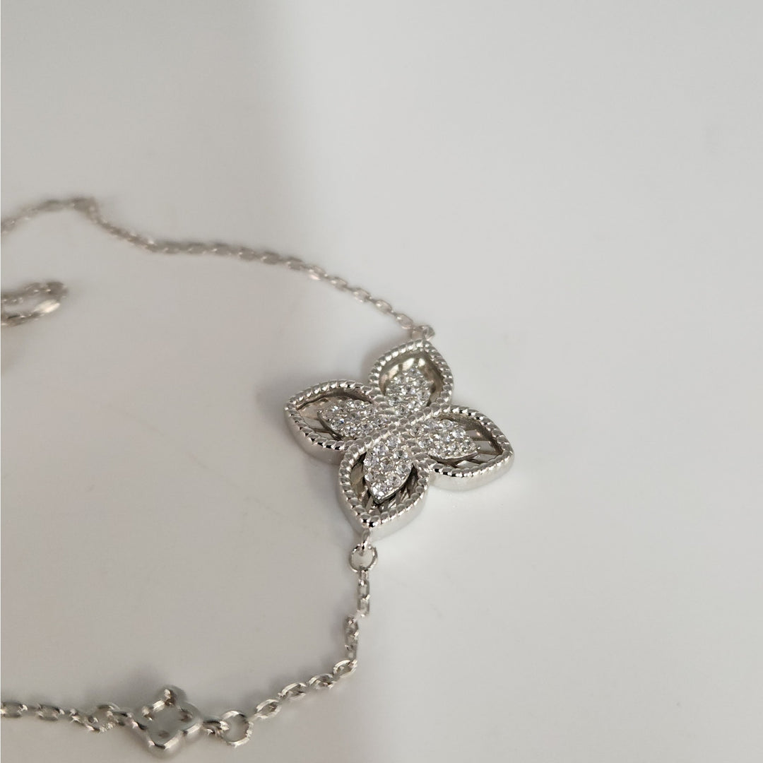 925 Sterling Silver Cubic Zirconia Flower Bracelet 7.5"