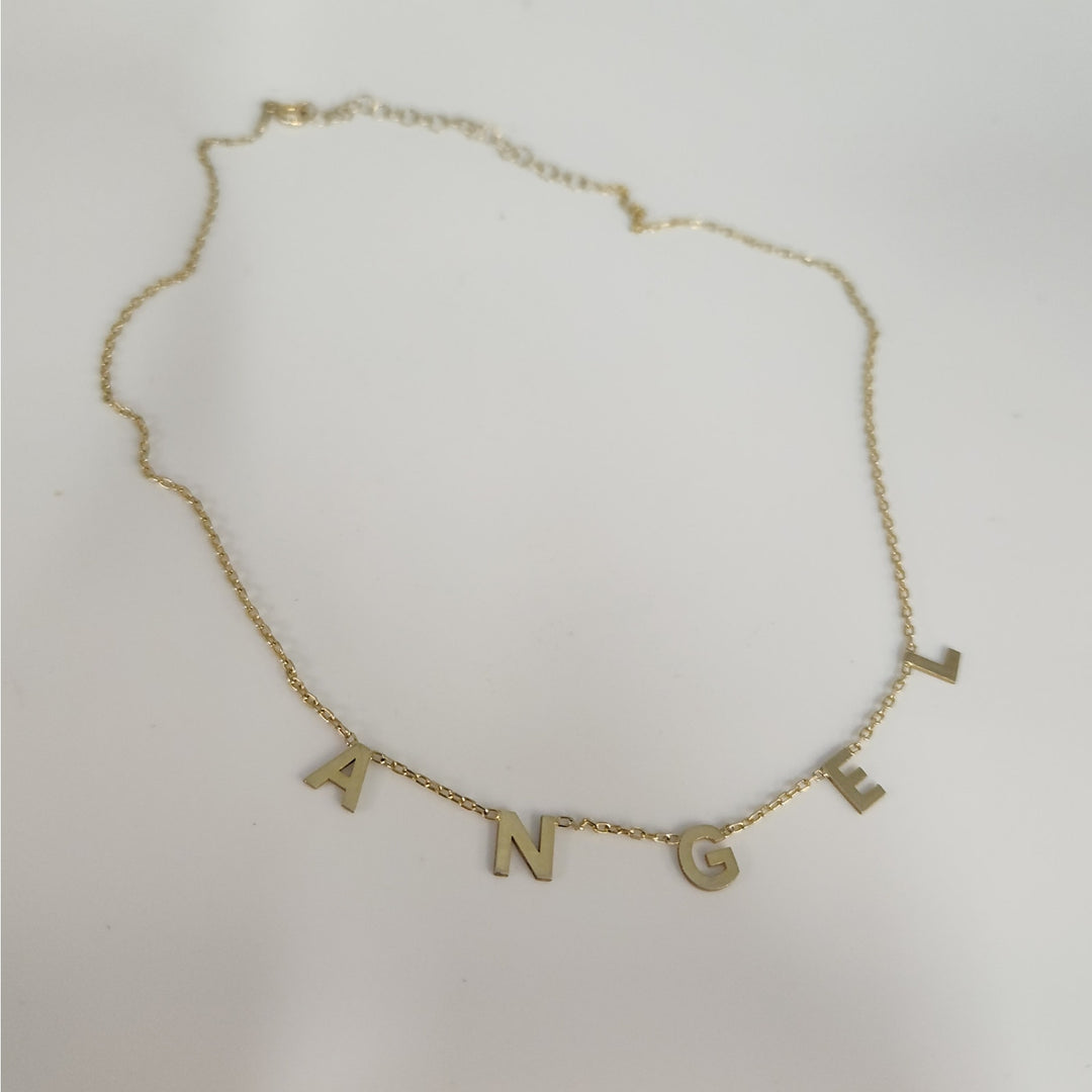 925 Sterling Silver Gold -Tone "ANGEL" Letter Charm Necklace 16"