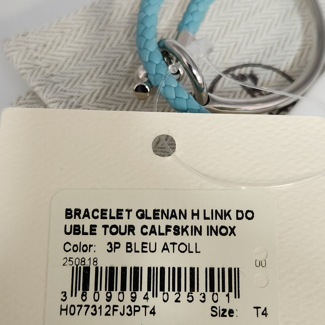 New Hermes Blue Glenan H Link Double Tour Calfskin Size T4 Bracelet