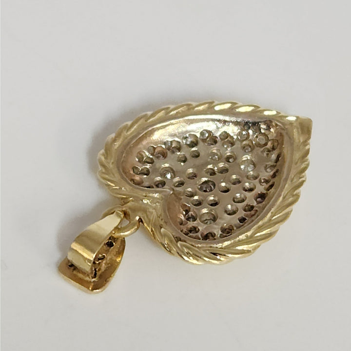 Elegant  Solid 14k Yellow Gold Natural Diamonds Pave Heart Pendant