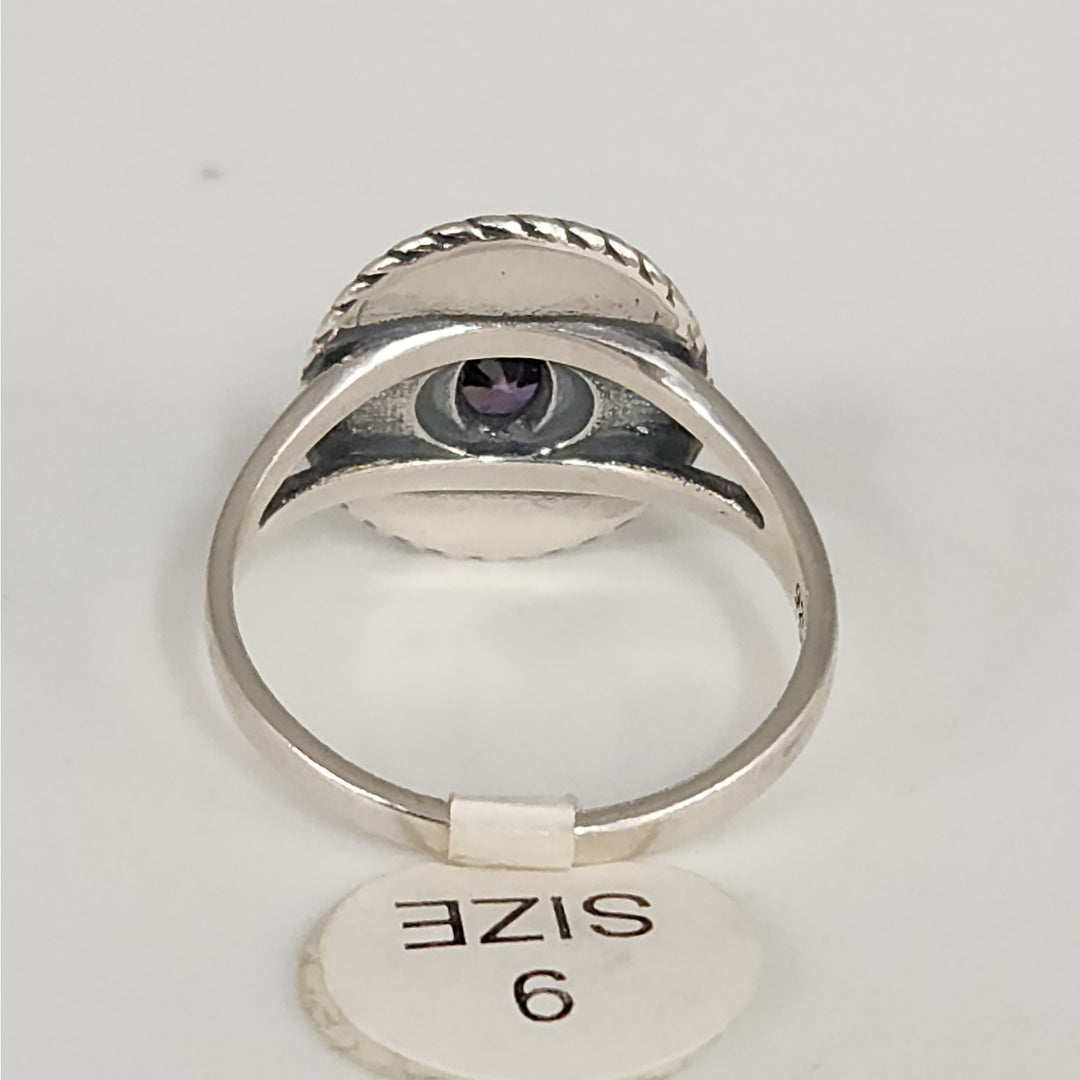 925 Sterling Silver Amethyst Oval -cut Vintage Style Ring