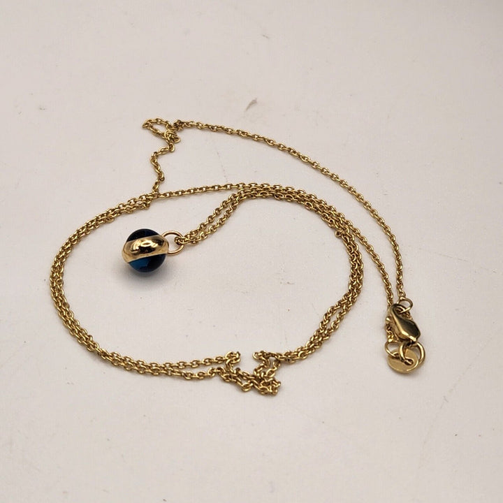 14k Yellow Gold Blue Evil Eye Luck Charm Pendant & Necklace 18"