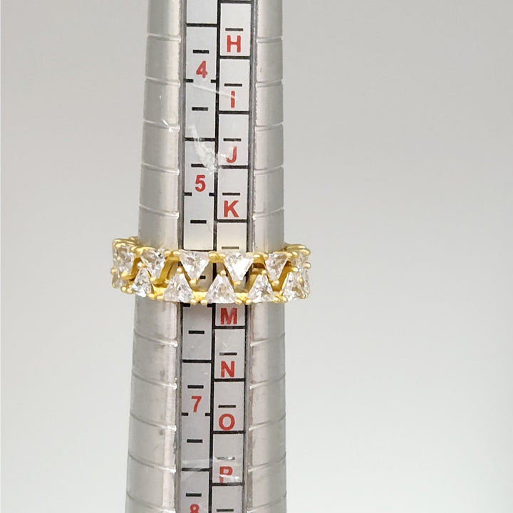 925 Sterling Silver Gold Tone Cubic Zirconia Eternity Band Ring  Triangle Cut  Size 6