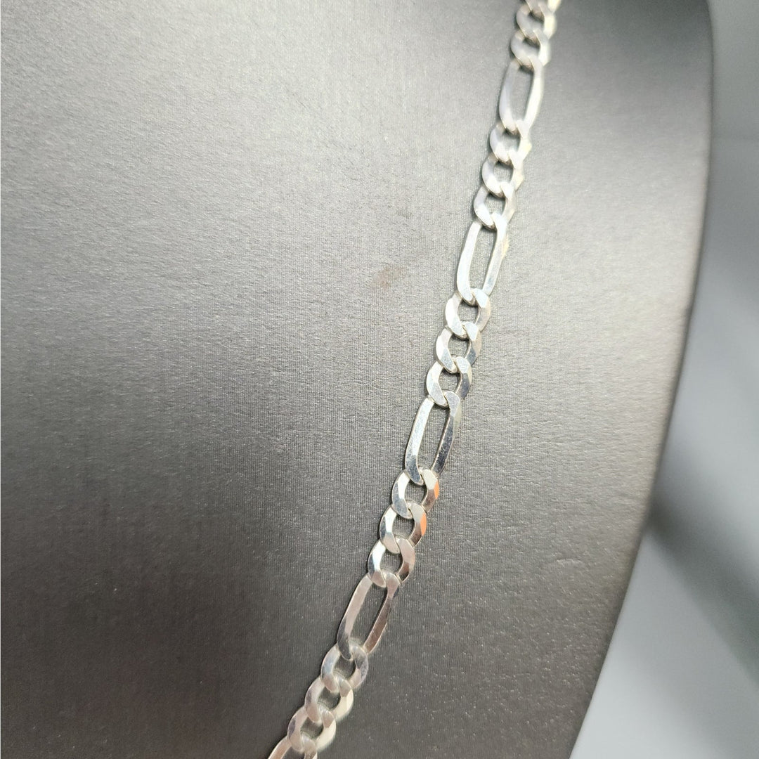 925 Sterling Silver Diamond Cut Figaro Link Chain Necklace 24" Italy
