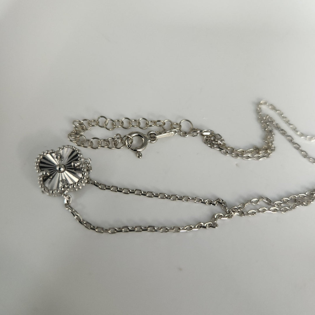 925 Silver Textured Blossom Pendant Necklace 17"