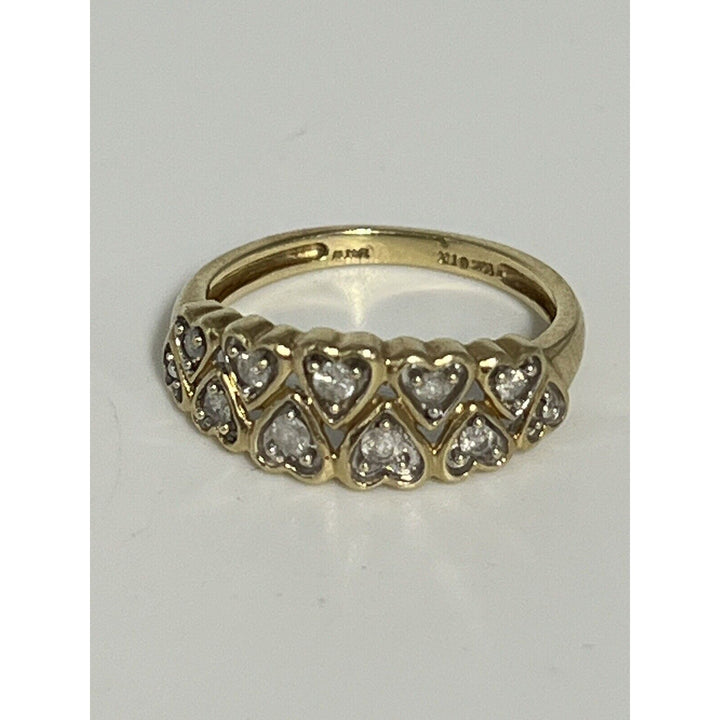 10k Yellow Gold Diamonds Heart Crown Ring Size 6.75