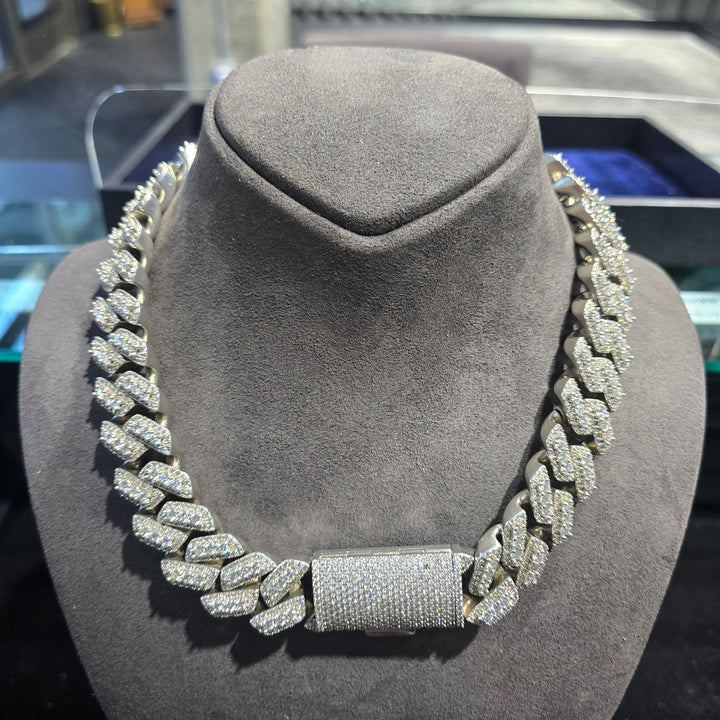 925 Sterling Silver Moissanite Cuban Link Chain 19.5" 16mm 390.9g Handmade