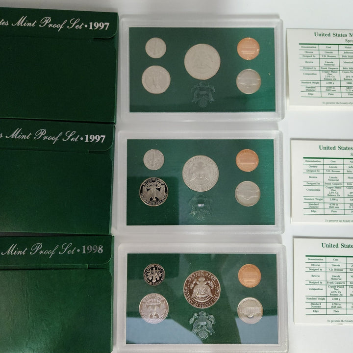 Set Of 1995,1996,1997 & 1998 U.S Mint Proof Set Lot With Boxes