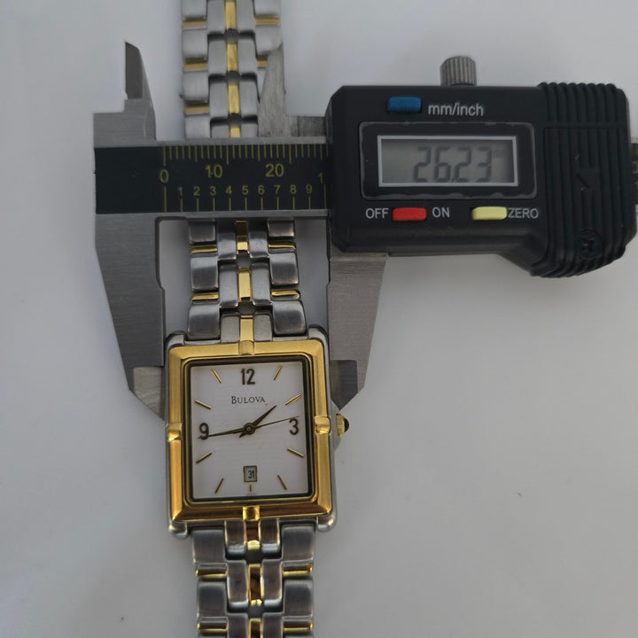 Bulova 98G60 Men's Two Tone Stainless Quartz Square Date Watch Japan Mvt w/ Box.