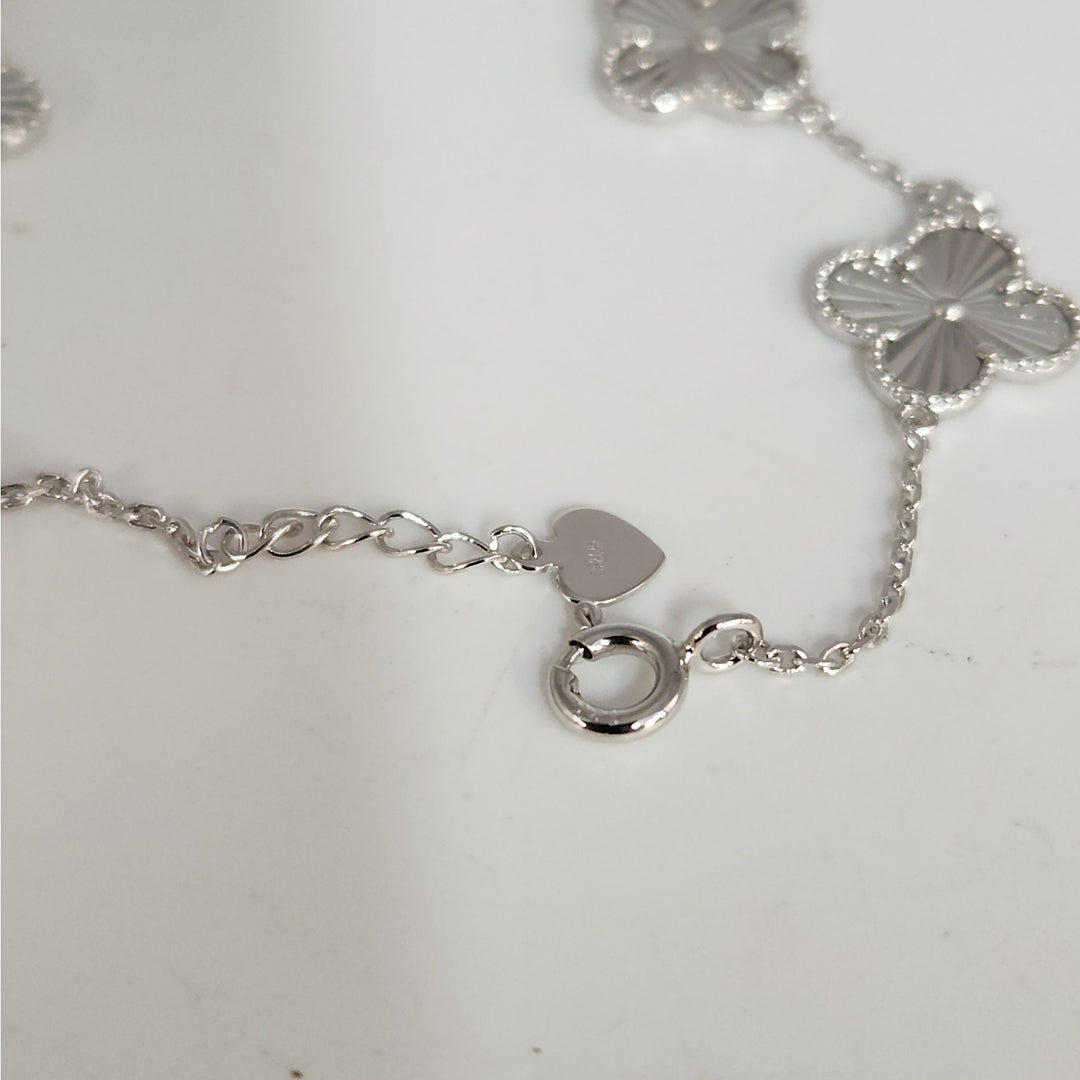 925 Sterling Silver Clover Flower Bracelet 7.5"
