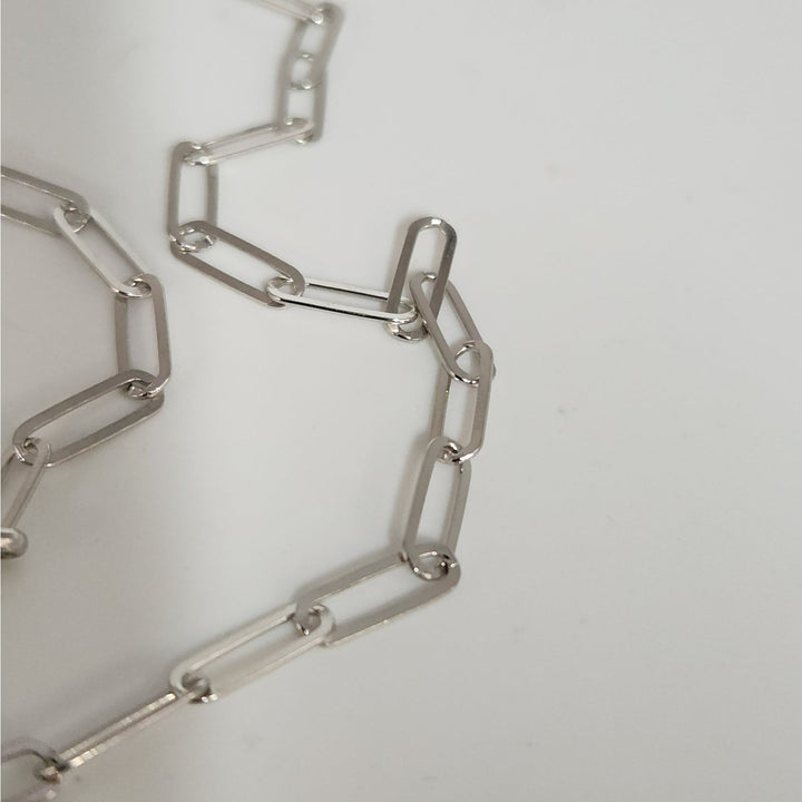 925 Sterling Silver Paperclip Link Necklace & Bracelet Set with CZ Accents