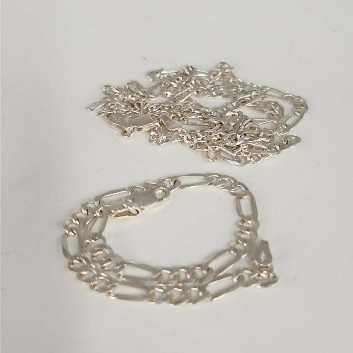 Set of 925 Sterling Silver Figaro's Necklace 24" & bracelet 7.5"