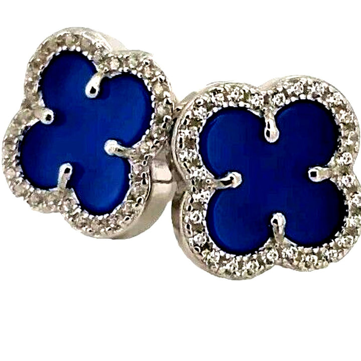 925 sterling silver Blue Flowers Stud Earrings B
