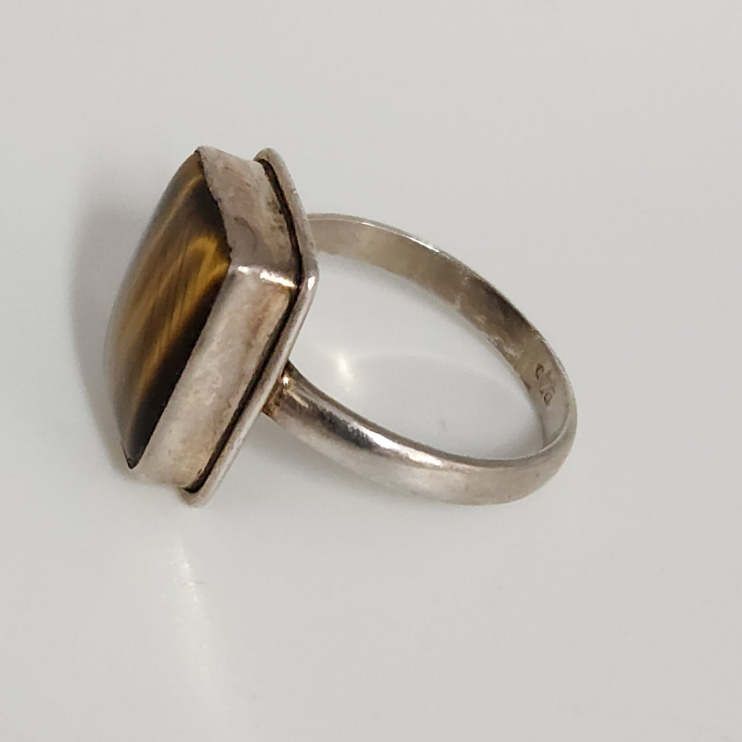Handcrafted Sterling Silver Ring With Rectangular Tiger's Eye Cabochon